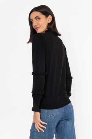 Carraig Donn Pointelle Ruffle Neck Knit Black