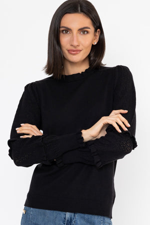 Carraig Donn Pointelle Ruffle Neck Knit Black