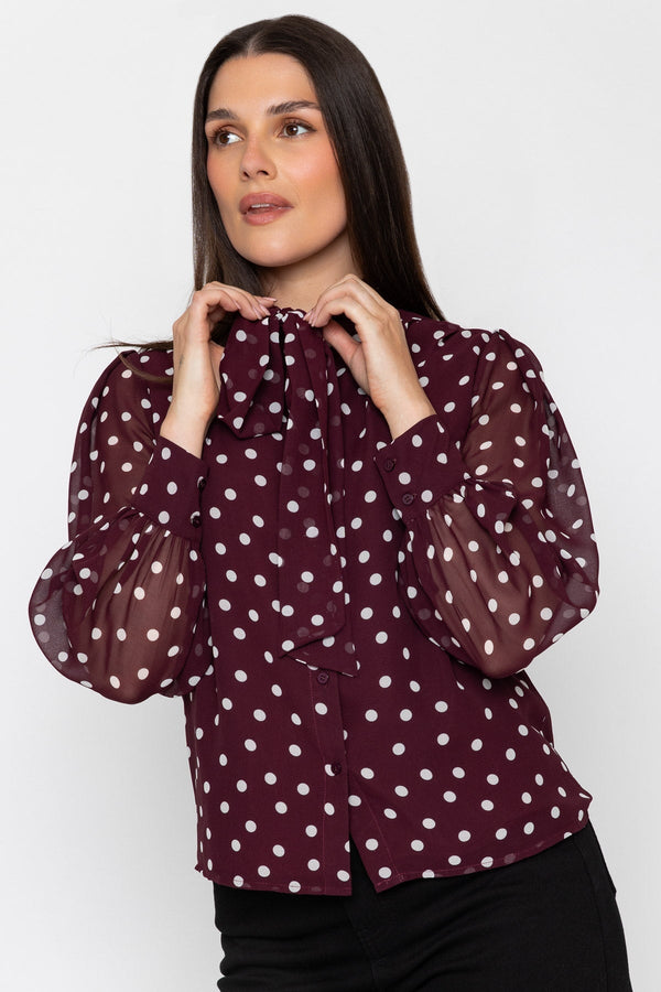 Carraig Donn Polka Dot Tie Neck Blouse