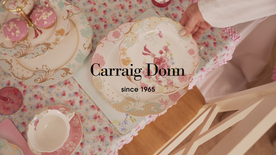 video of a pretty table setting with the Rosa belle crockery from carraig Donn