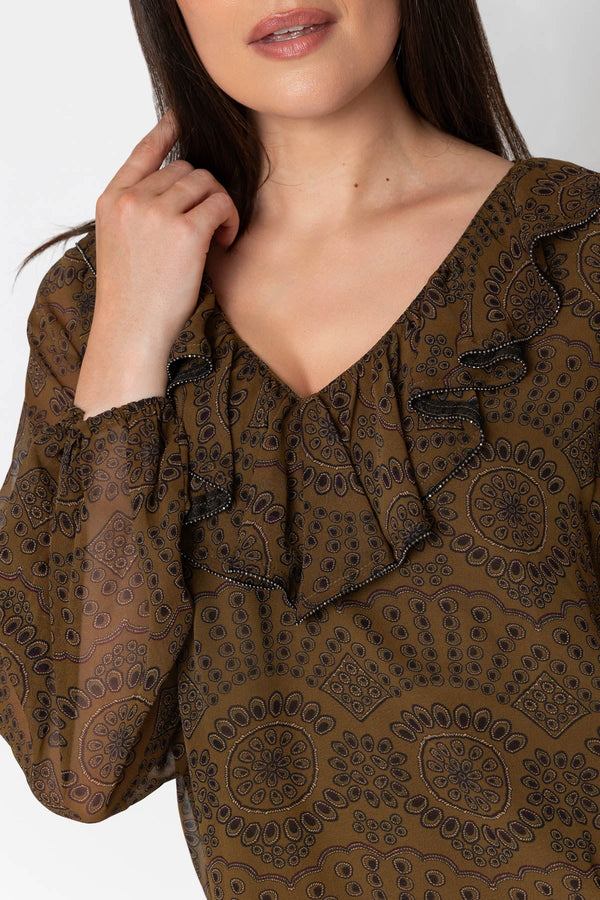 Carraig Donn Printed Blouse With Frill Collar