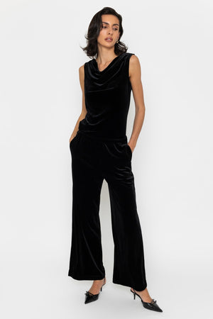 Carraig Donn Pull On Wide Leg Velvet Trousers Black