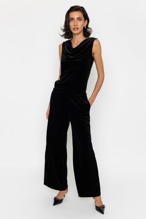 Carraig Donn Pull On Wide Leg Velvet Trousers Black