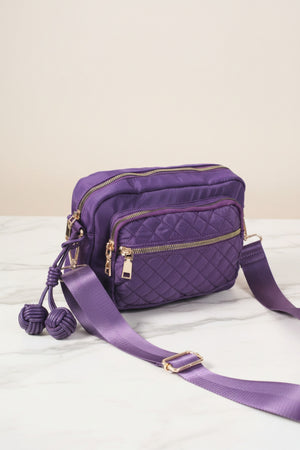 Purple Nylon Quilted Charm Camera Bag