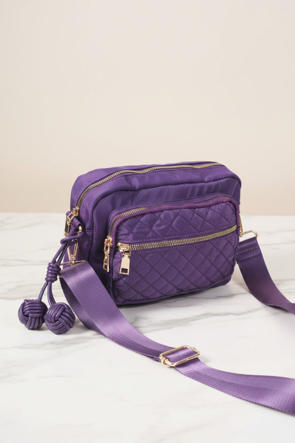 Purple Nylon Quilted Charm Camera Bag