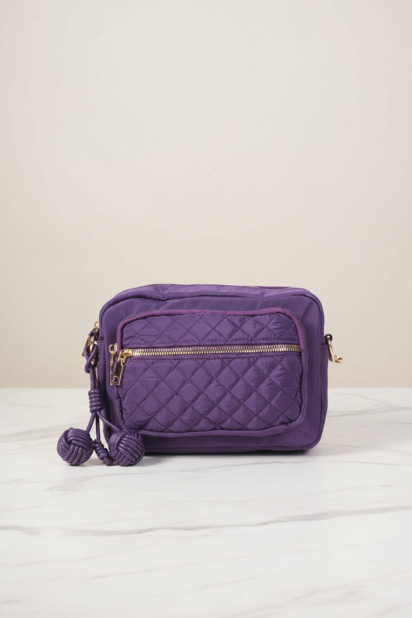 Purple Nylon Quilted Charm Camera Bag