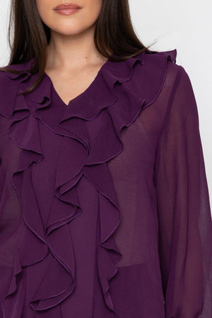 Carraig Donn Purple Chiffon Regular Fit Frill Detail Long Sleeve Top