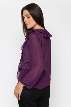 Carraig Donn Purple Chiffon Regular Fit Frill Detail Long Sleeve Top