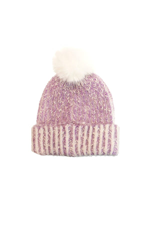 Carraig Donn Purple Chunky Knit LED Light Pom Pom Beanie Hat