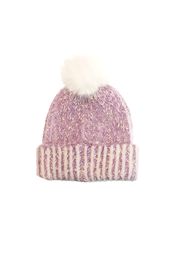 Carraig Donn Purple Chunky Knit LED Light Pom Pom Beanie Hat