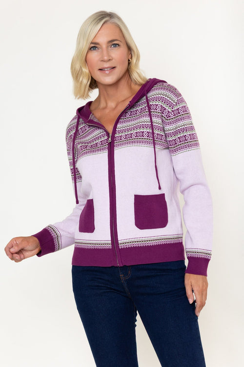 Purple Fairisle Zip Hooded Cardigan