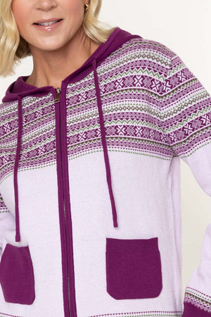 Carraig Donn Purple Fairisle Zip Hooded Cardigan