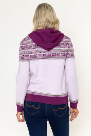 Carraig Donn Purple Fairisle Zip Hooded Cardigan
