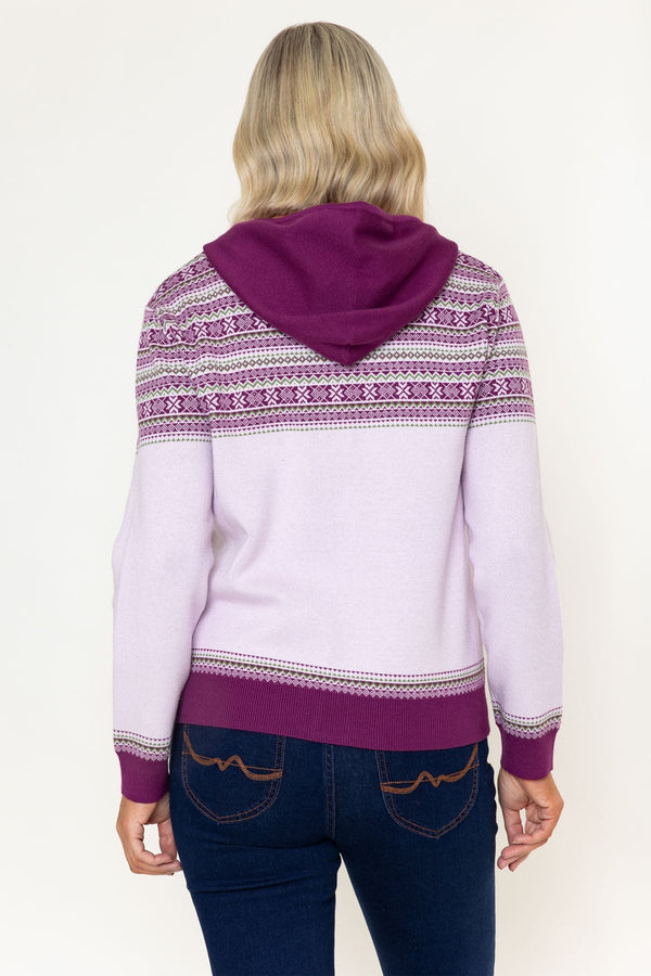 Carraig Donn Purple Fairisle Zip Hooded Cardigan