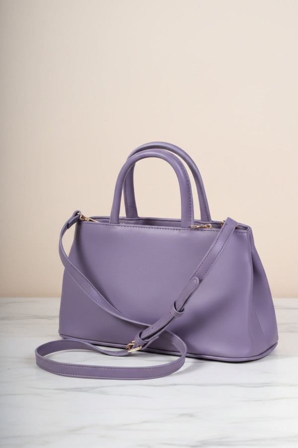 Carraig Donn Purple Faux Leather X Shaped Buckle Top Handle Bag