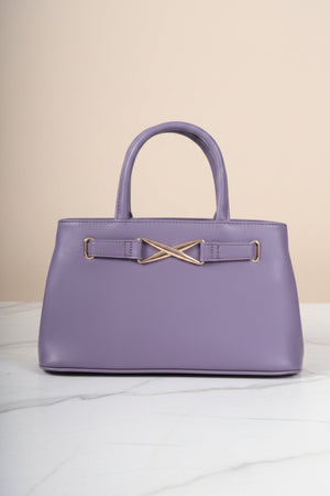 Carraig Donn Purple Faux Leather X Shaped Buckle Top Handle Bag