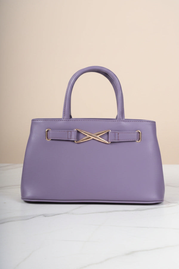 Carraig Donn Purple Faux Leather X Shaped Buckle Top Handle Bag
