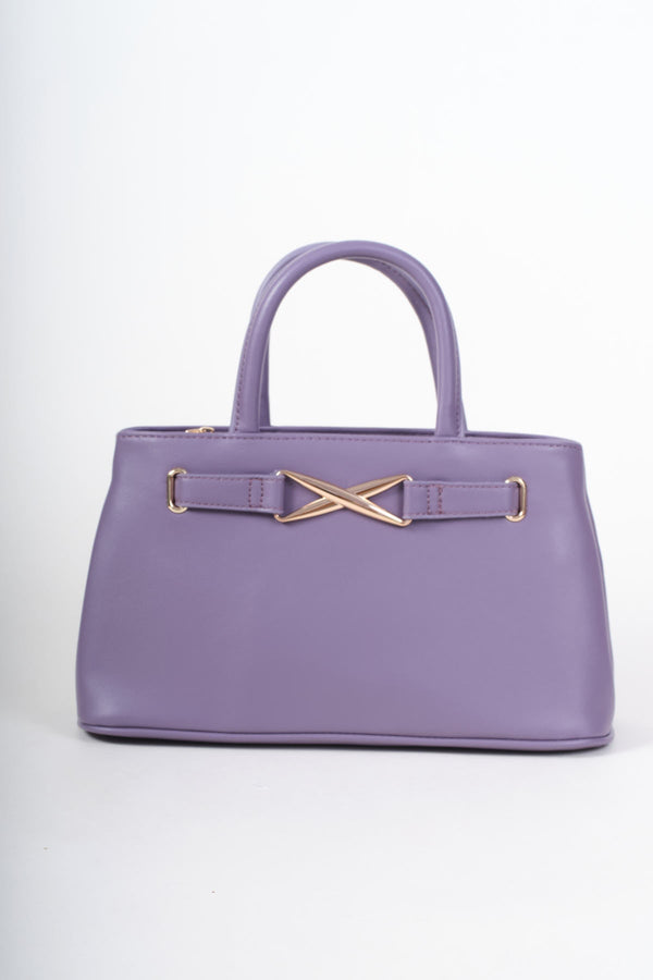Carraig Donn Purple Faux Leather X Shaped Buckle Top Handle Bag