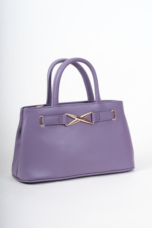 Carraig Donn Purple Faux Leather X Shaped Buckle Top Handle Bag