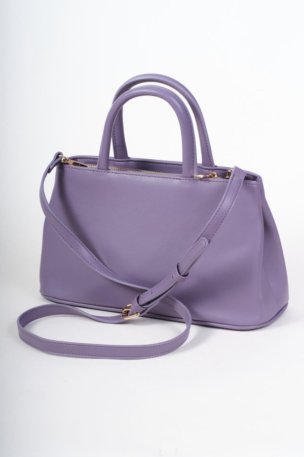 Carraig Donn Purple Faux Leather X Shaped Buckle Top Handle Bag
