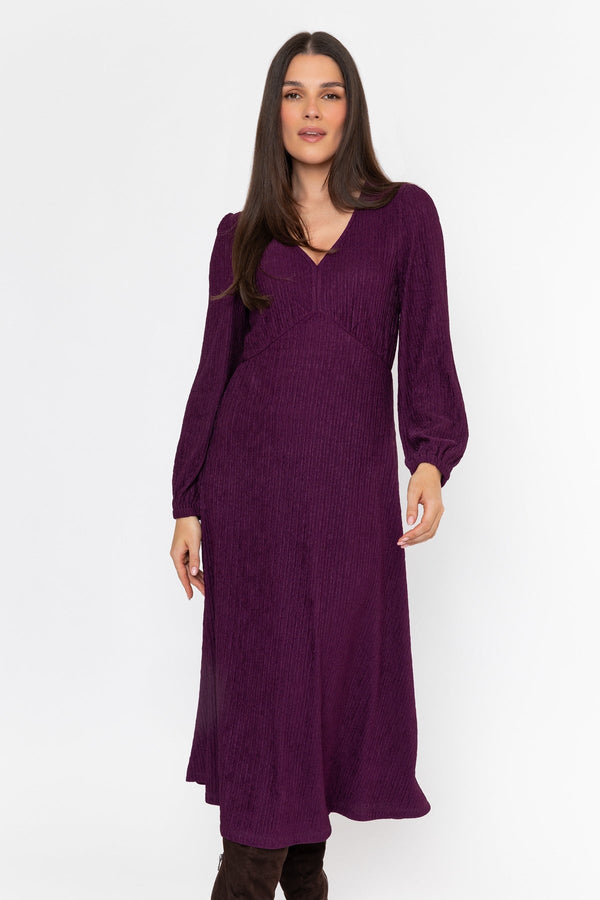 Carraig Donn Purple Jacquard Jersey Empire Waist Long Sleeve Midi Dress
