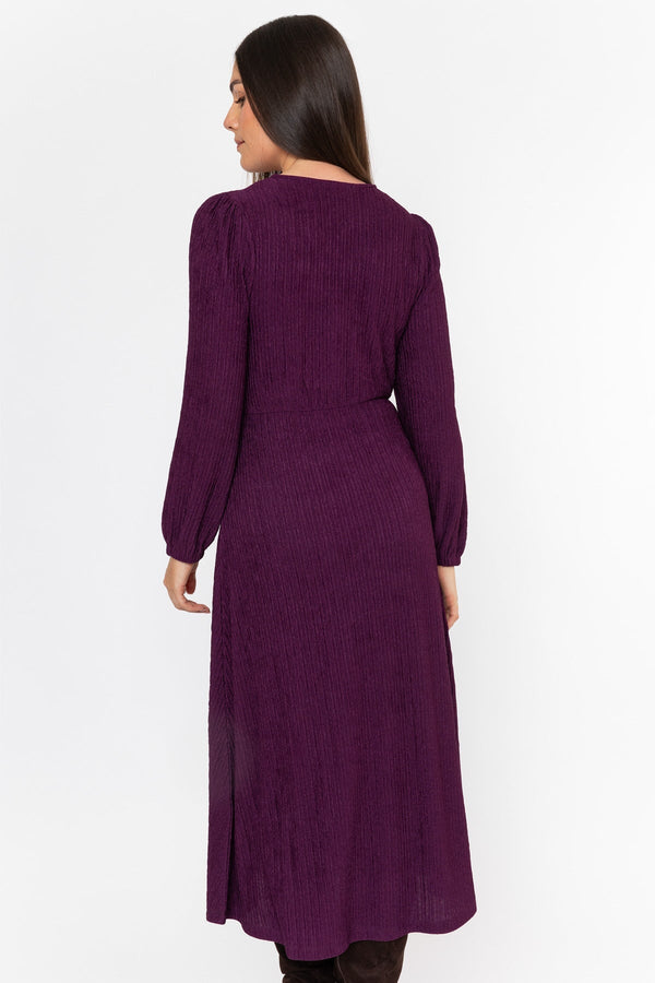 Carraig Donn Purple Jacquard Jersey Empire Waist Long Sleeve Midi Dress
