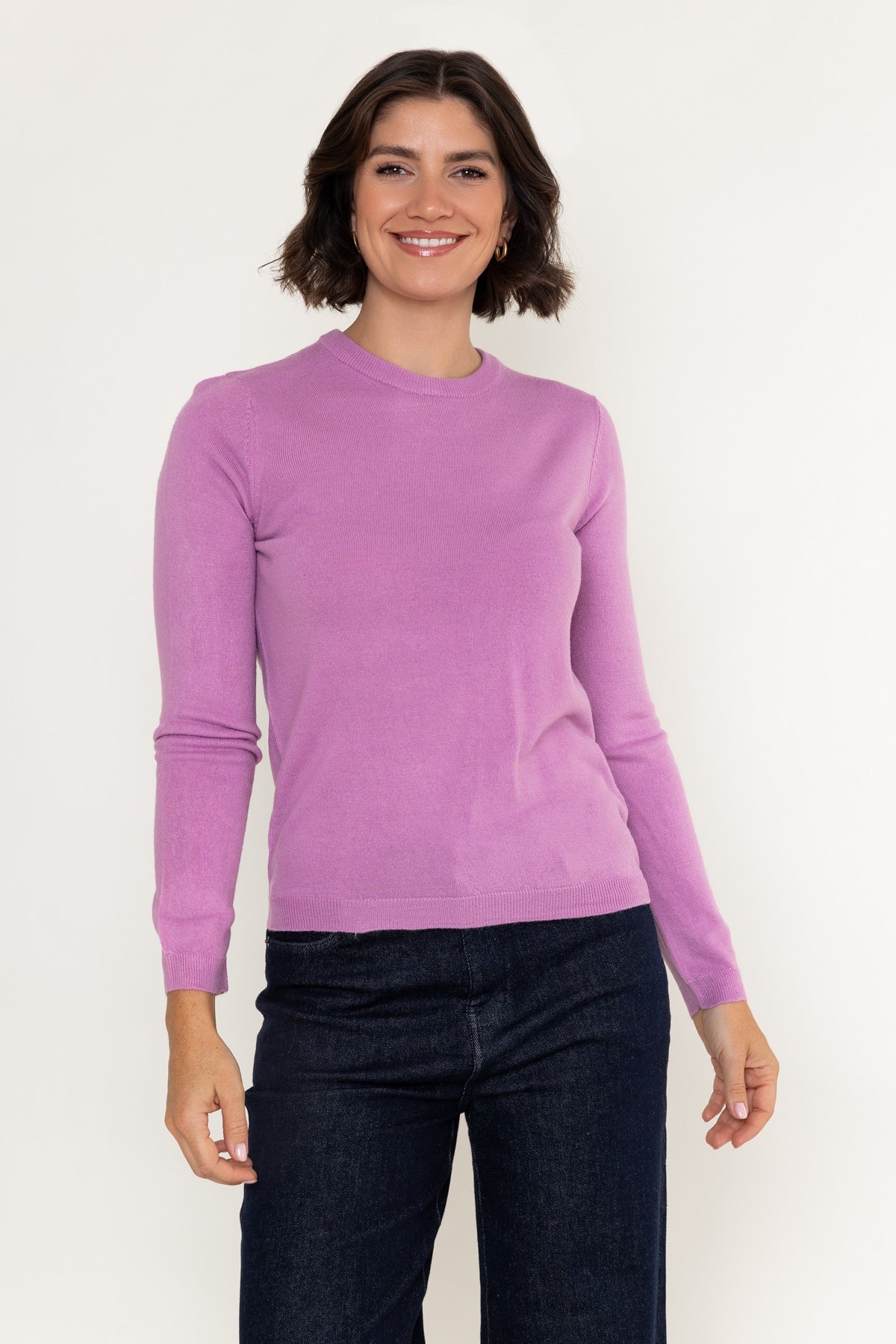 Purple Knitted Crew Neck Long Sleeve Jumper