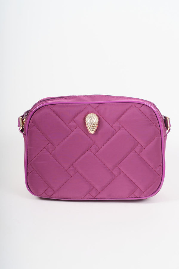 Carraig Donn Purple Nylon Quilted Snake Head Crossbody Bag
