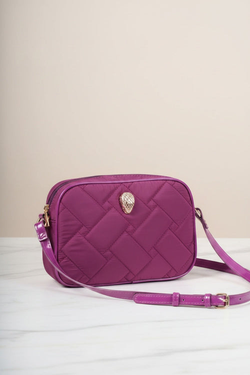 Purple Nylon Quilted Snake Head Crossbody Bag