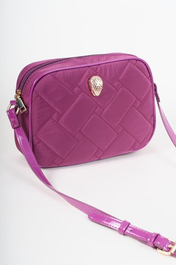 Carraig Donn Purple Nylon Quilted Snake Head Crossbody Bag