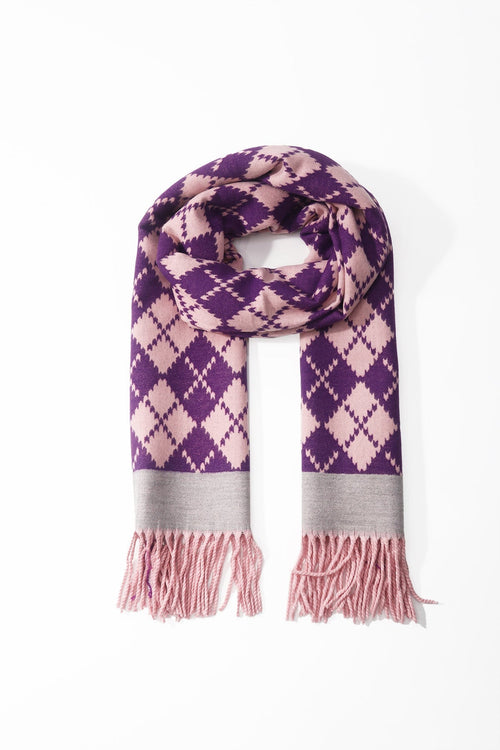 Purple & Pink Argyle Print Scarf