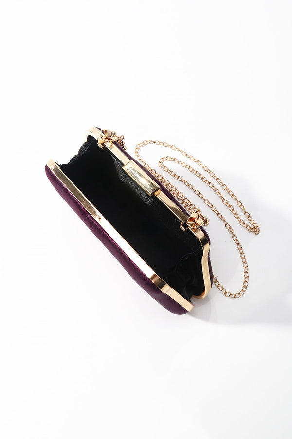 Carraig Donn Purple Satin Gold Chain Clutch Bag
