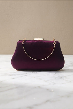 Carraig Donn Purple Satin Gold Chain Clutch Bag