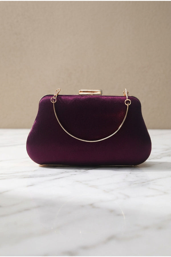 Carraig Donn Purple Satin Gold Chain Clutch Bag