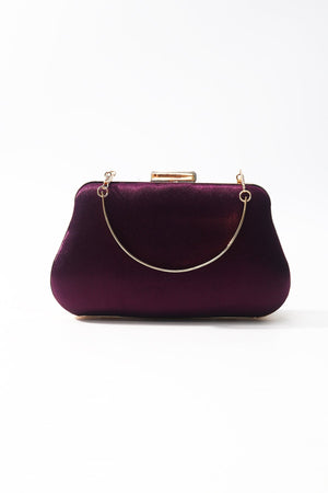 Carraig Donn Purple Satin Gold Chain Clutch Bag