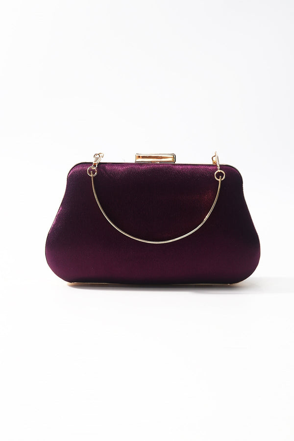 Carraig Donn Purple Satin Gold Chain Clutch Bag