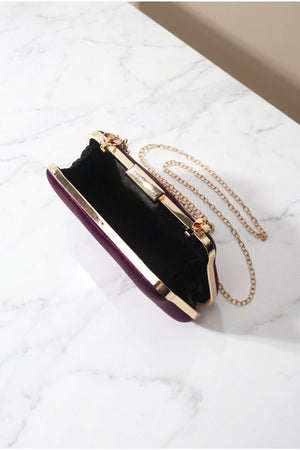Carraig Donn Purple Satin Gold Chain Clutch Bag