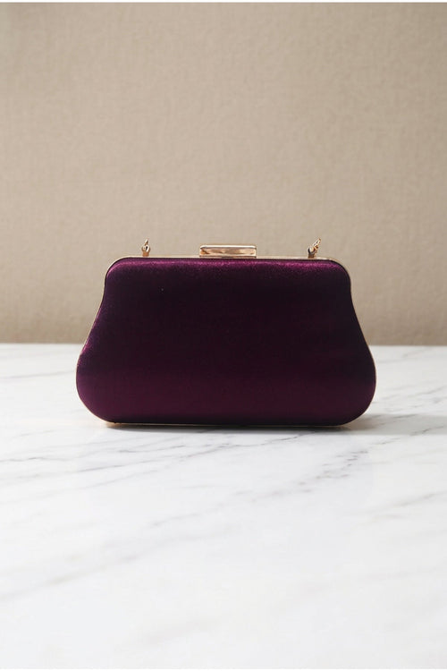 Purple Satin Gold Chain Clutch Bag