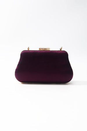 Carraig Donn Purple Satin Gold Chain Clutch Bag