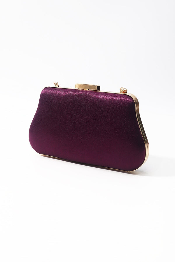 Carraig Donn Purple Satin Gold Chain Clutch Bag