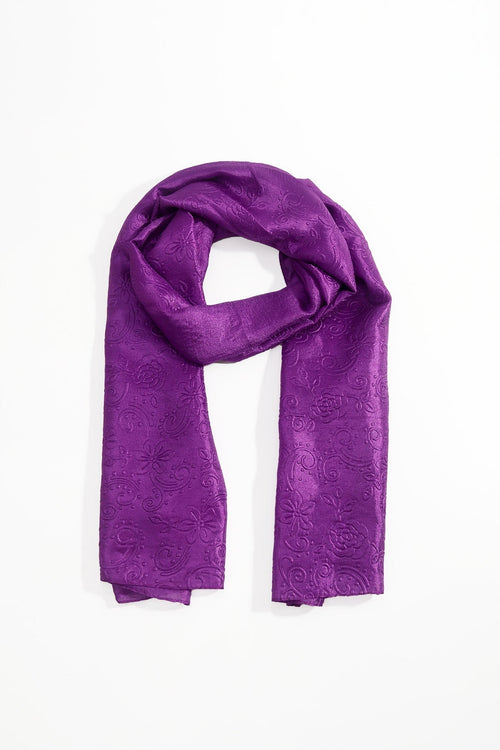Purple Silk Touch Floral Embossed Scarf