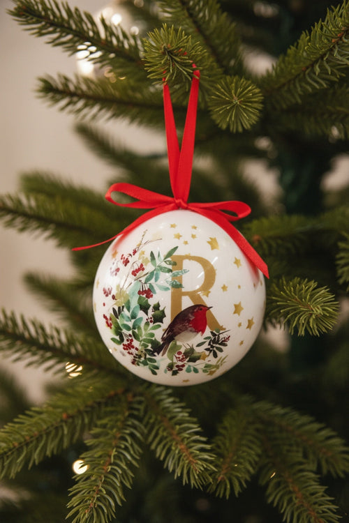 R Christmas Robin Alphabet Tree Bauble