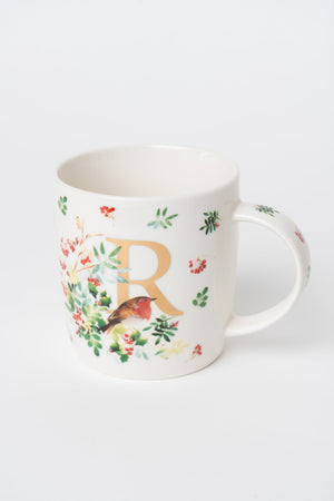Carraig Donn R Christmas Robin Leaf New Bone China Alphabet Mug