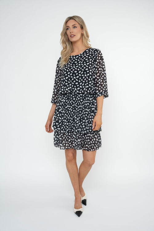 Rara Black Animal Print Knee Length Dress