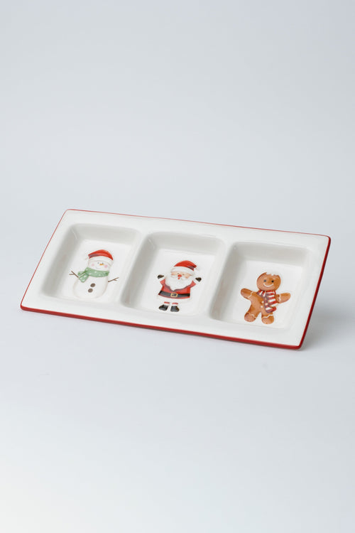 Christmas Tree, Santa & Gingerbread Man Rectangle 3 Section Dip Dish