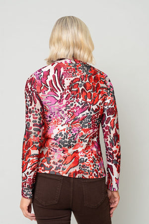Carraig Donn Red Abstract Print Burnout Polo Neck Long Sleeve Top