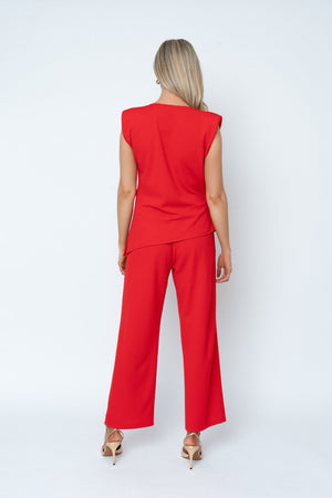 Carraig Donn Red Asymmetric Cowl Neck Top