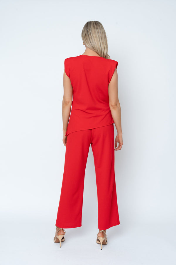 Carraig Donn Red Asymmetric Cowl Neck Top