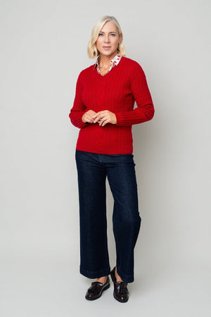Carraig Donn Red Cable Knit With Shirt Collar Long Sleeve Jumper
