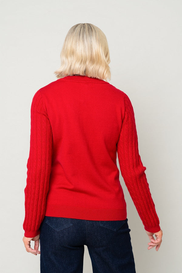 Carraig Donn Red Cable Knit With Shirt Collar Long Sleeve Jumper